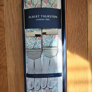 Albert Thurston- Men's Light Gray Suspenders - Floral Trim
